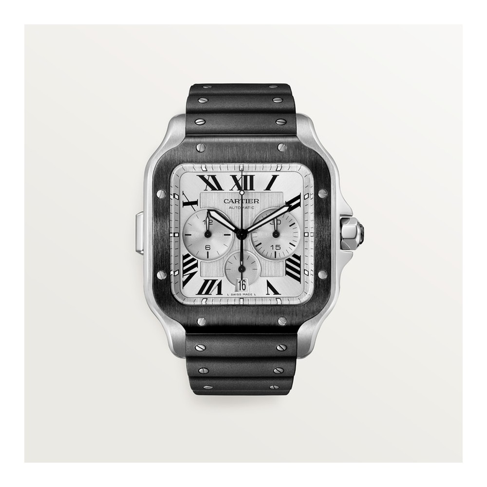 Cartier Santos de Cartier Chronograph XL Çelik & ADLC Siyah Bezel
