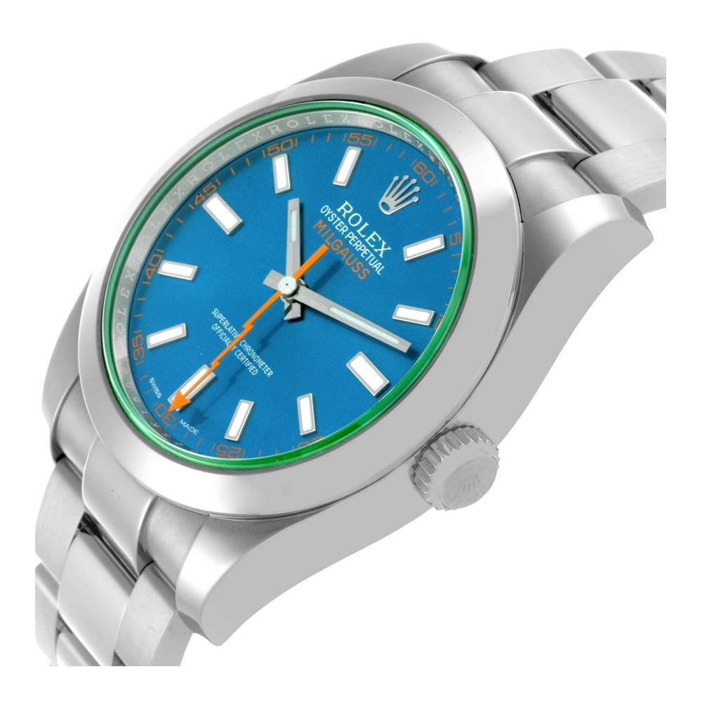 Rolex Milgauss 40mm Z-Blue Yeşil Safir Cam Elektrik Mavisi
