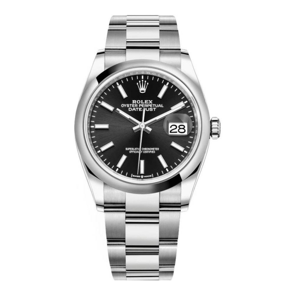 Rolex Datejust 36mm Düz Bezel Parlak Siyah Kadran Oyster