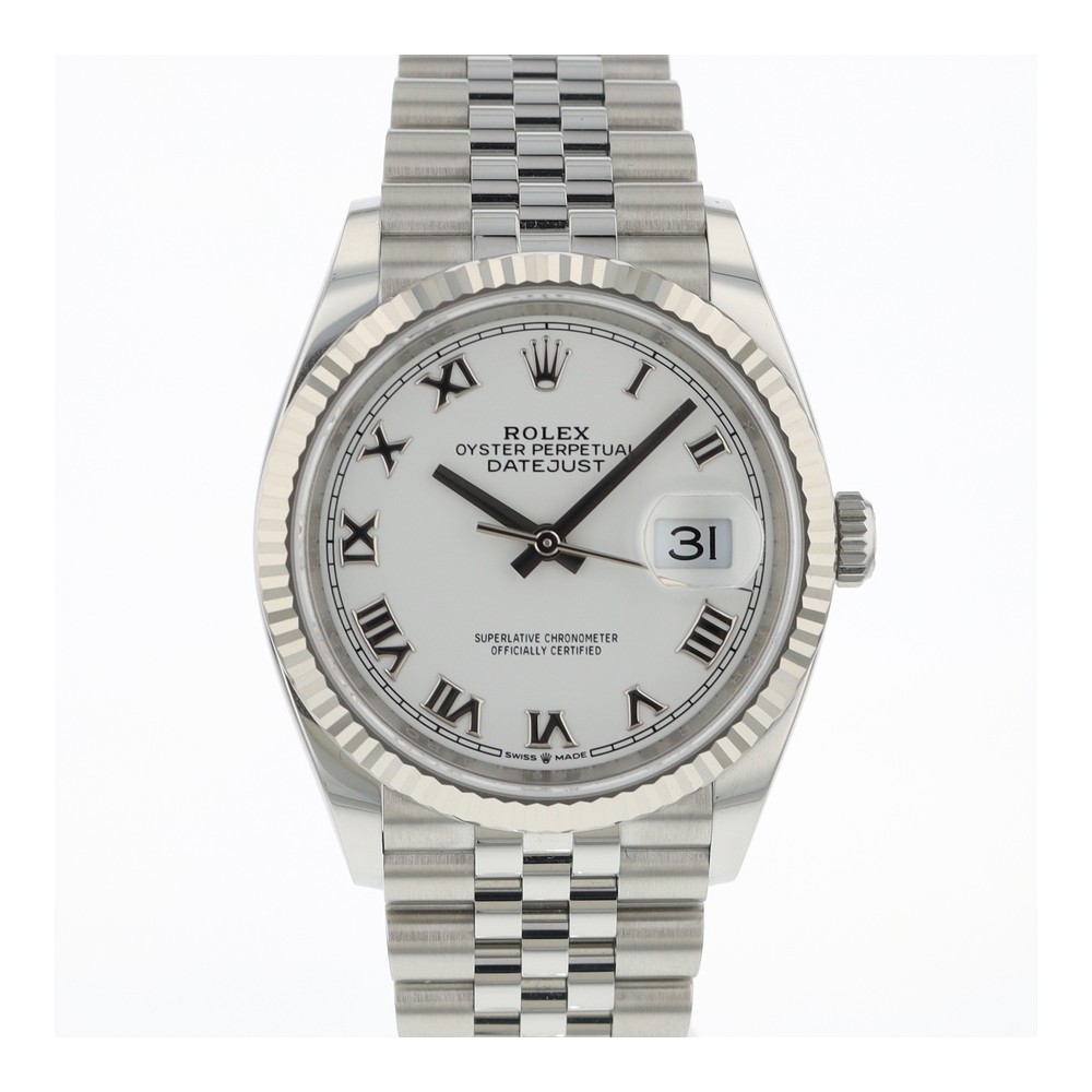Rolex Datejust 36mm Yivli Bezel Beyaz Romen Kadran Jubilee