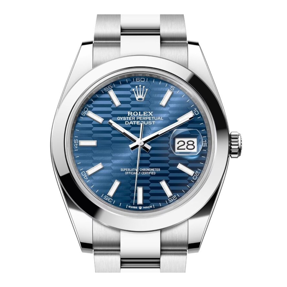 Rolex Datejust 41mm Düz Bezel Parlak Mavi Kadran Oyster