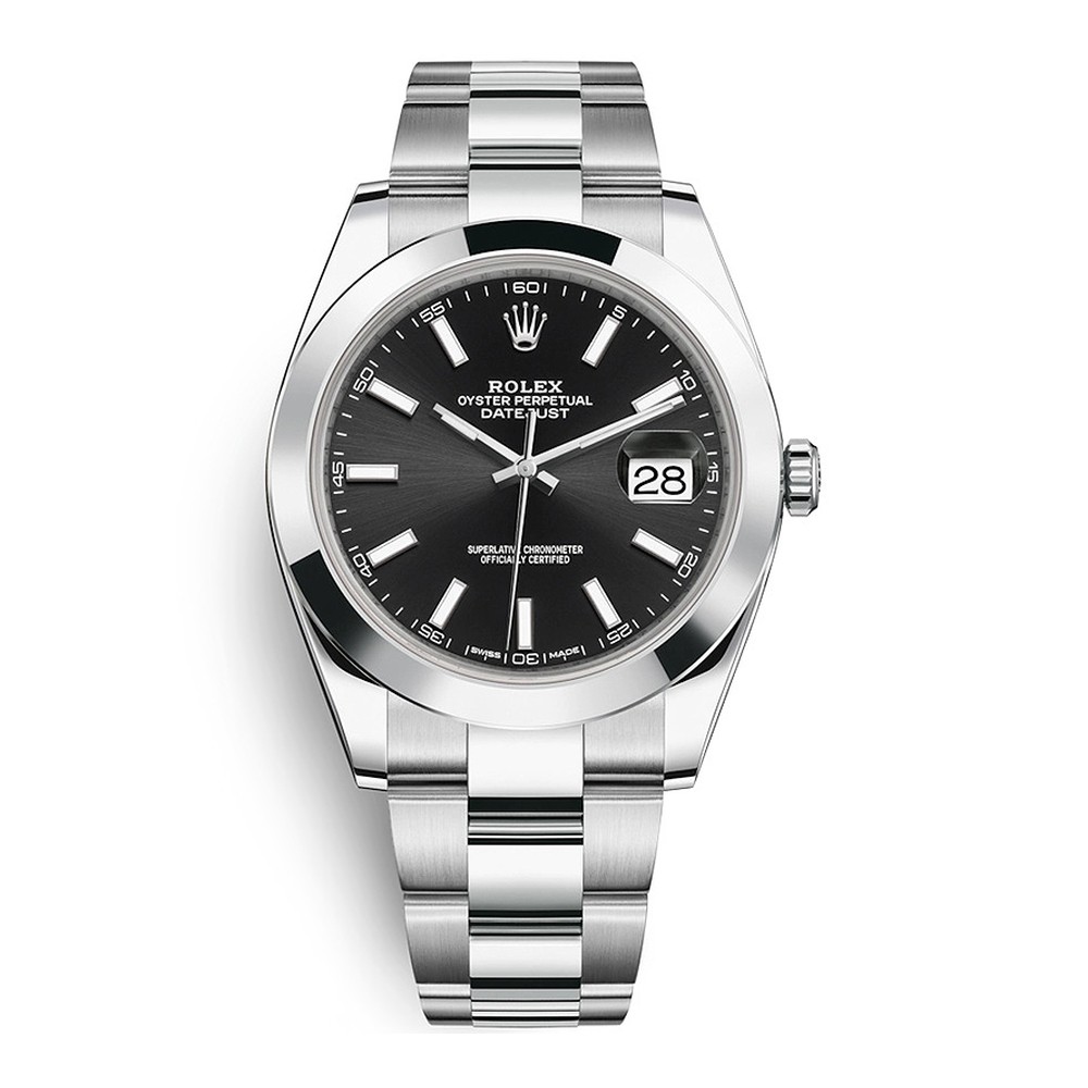 Rolex Datejust 41mm Düz Bezel Parlak Siyah Kadran Oyster
