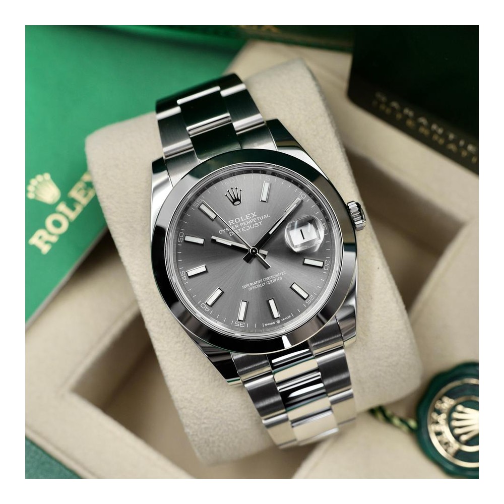 Rolex Datejust 41mm Düz Bezel Rhodium Gri Kadran Oyster