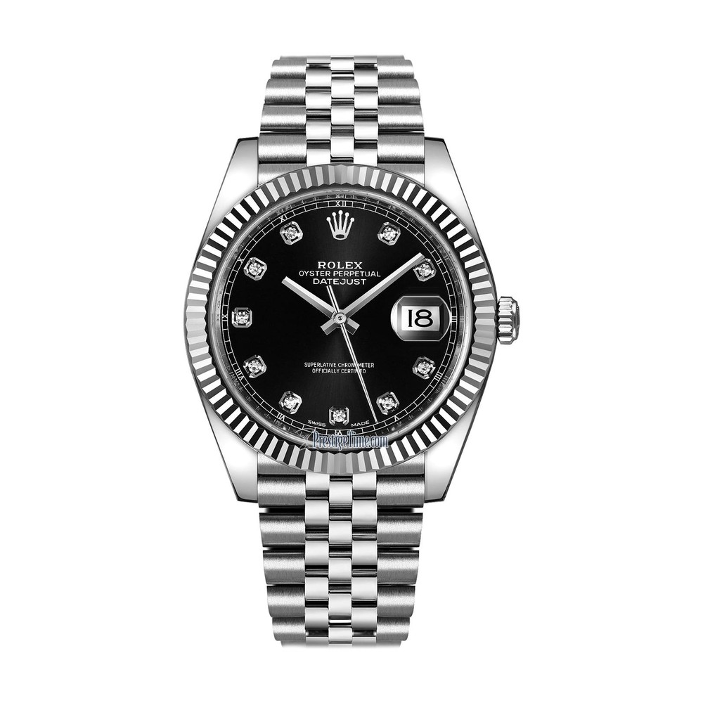 Rolex Datejust 41mm Yivli Bezel Parlak Siyah Kadran Jubilee