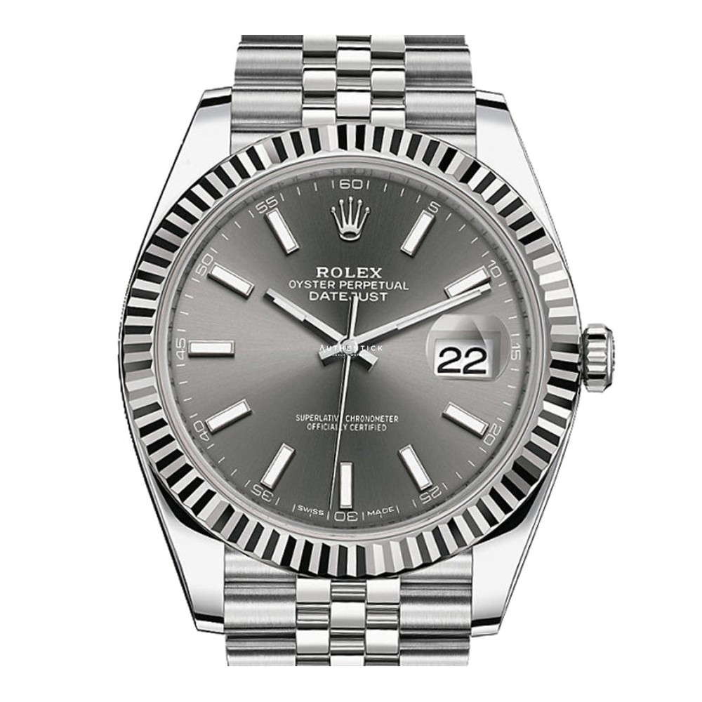 Rolex Datejust 41mm Yivli Bezel Rhodium Gri Kadran Jubilee
