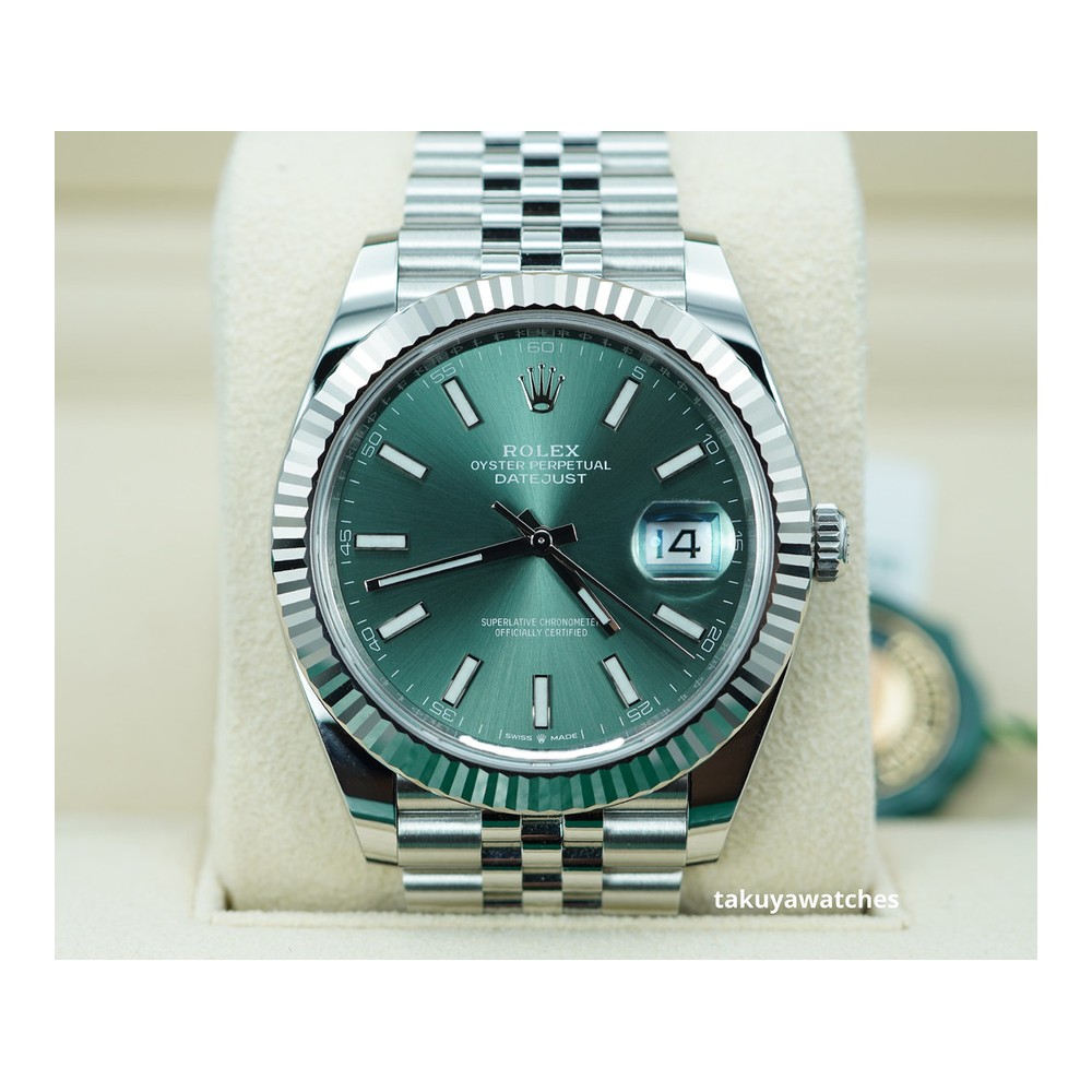 Rolex Datejust 41mm Yivli Bezel Nane Yeşili Kadran Jubilee