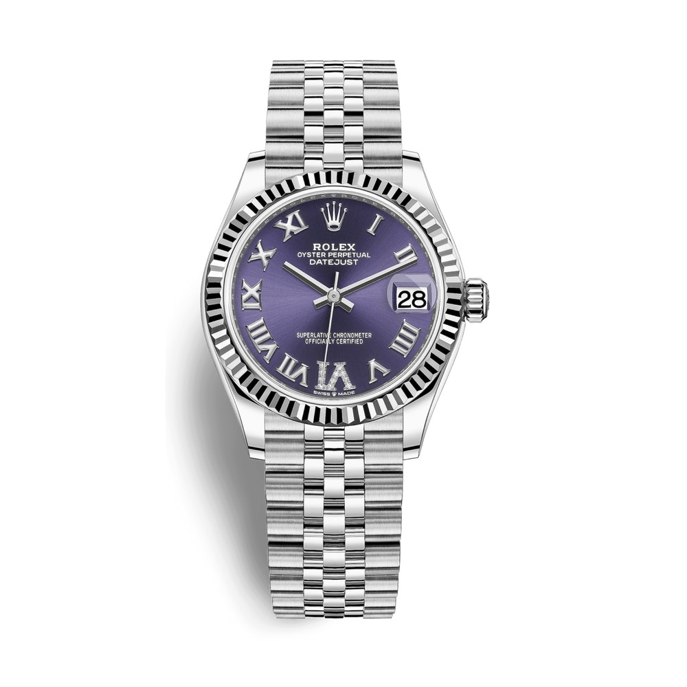 Rolex Datejust 31mm 18K Beyaz Altın & Çelik Mor Kadran Elmas İndeks Jubilee